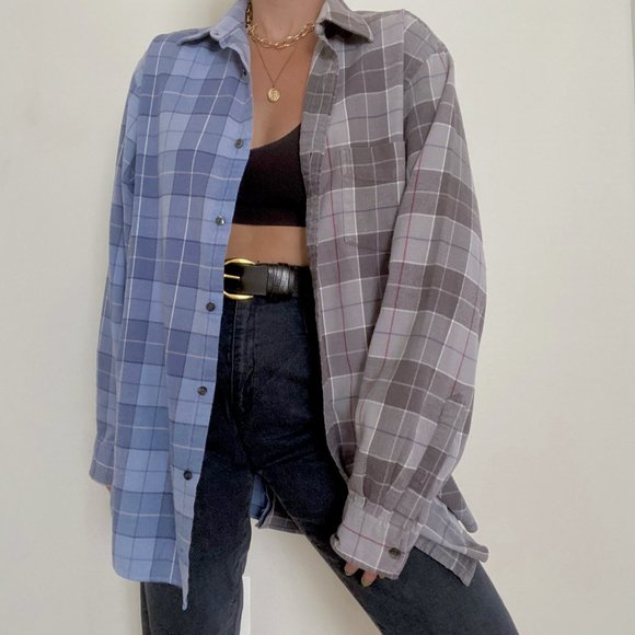 Vintage Tops - Reworked Franken Flannel in Grey & Blue
